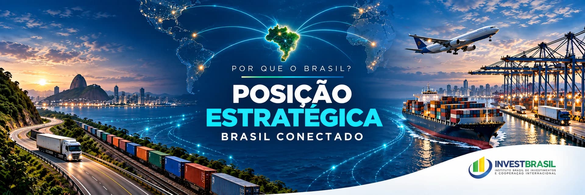 Vista aérea de pátio portuário com contêineres coloridos empilhados